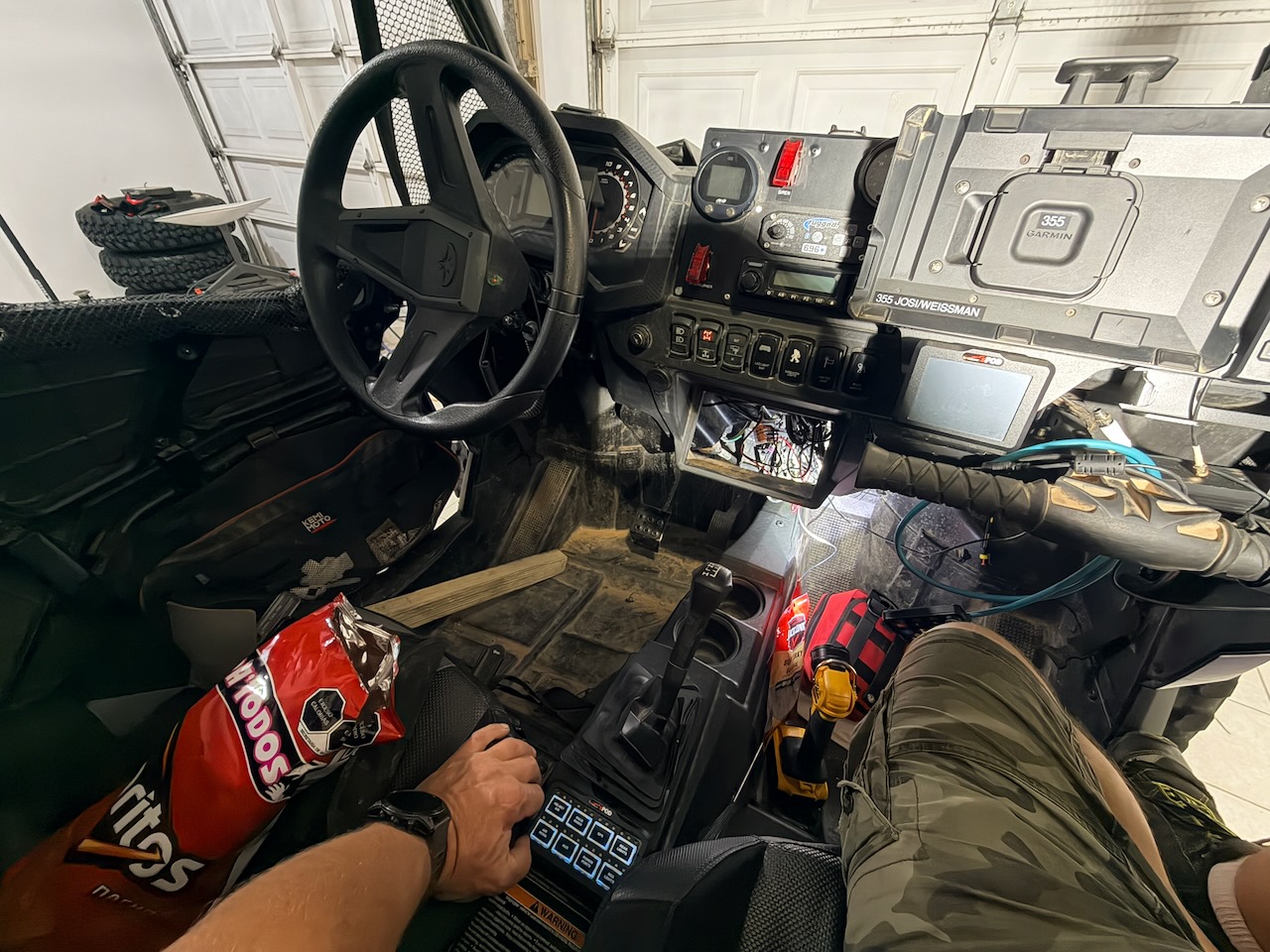 Telemetry wiring awaiting final cleanup inside race car 355