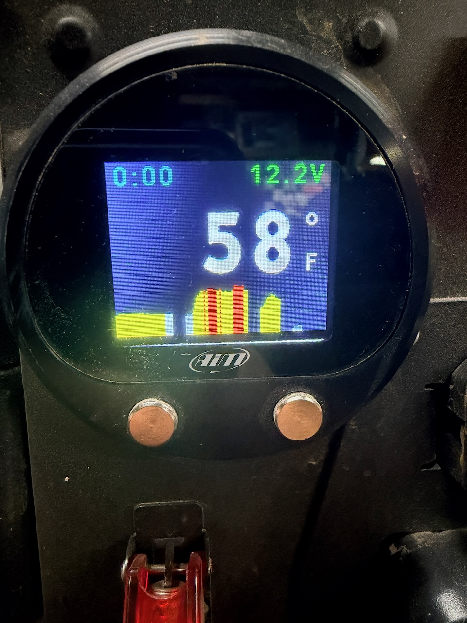 AIM infrared CVT belt-temperature gauge reading 58 degrees Fahrenheit