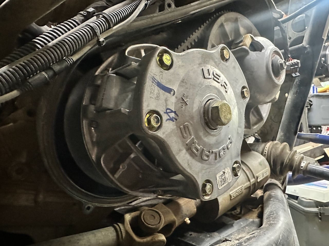 Stock clutch and belt installed in the race car
