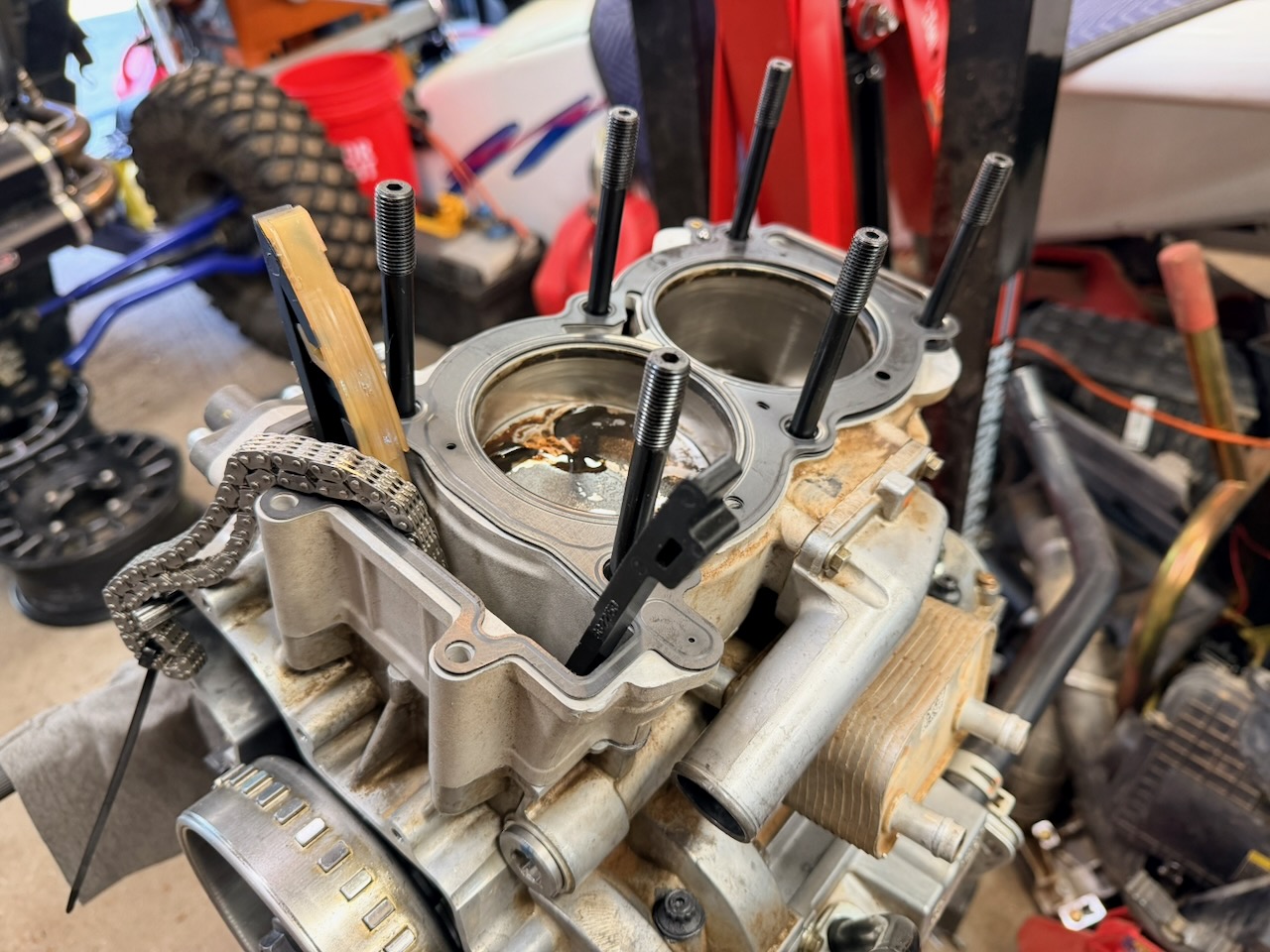 ARP Racing cylinder-head studs installed in the Polaris engine block