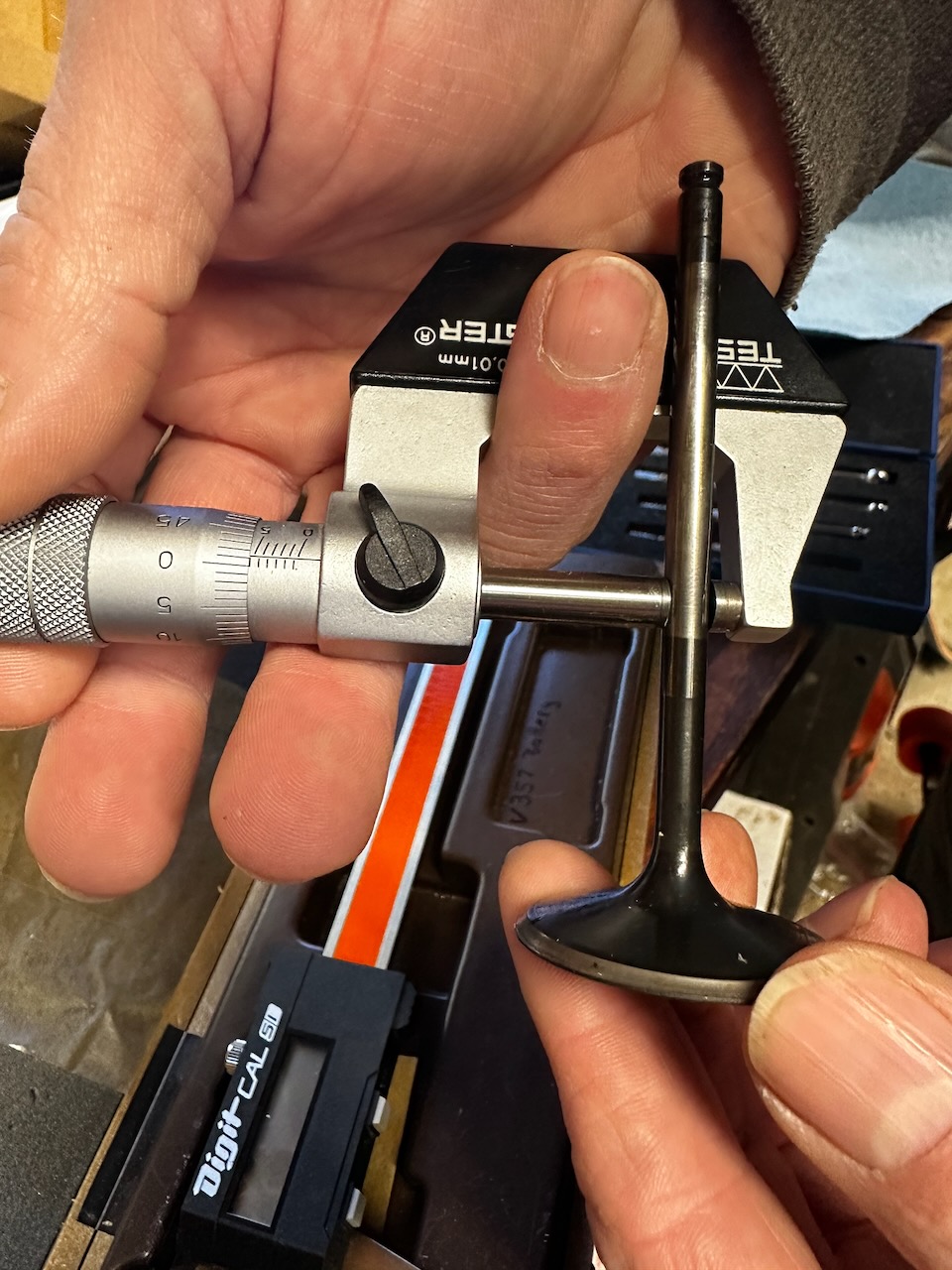 Measuring an engine component during the rebuild inspection