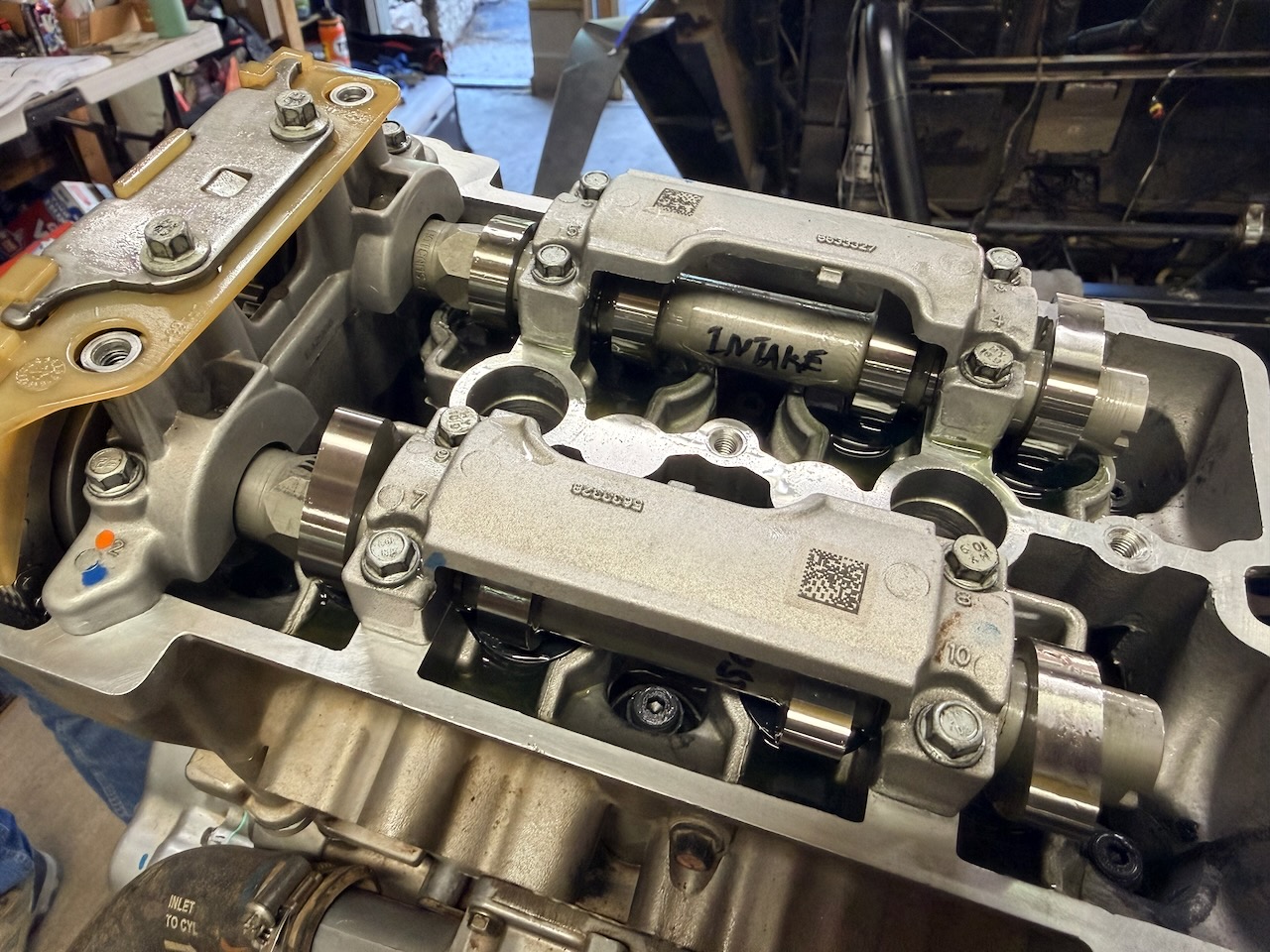 Fully assembled top end of the rebuilt Polaris engine